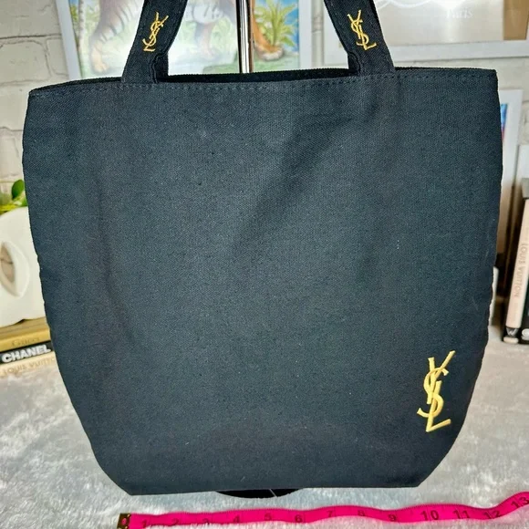 YSL YVES SAINT LAURENT black canvas beauty tote shoulder bag NEW - Picture 8 of 10